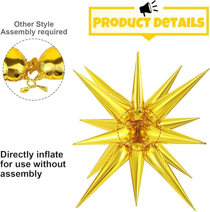 10 Pcs Gold Star Balloons Explosion Balloons Foil Cone Balloon Magic for Birthday Wedding Anniversary Party Backdrops Decorations Supplies, 6 Pcs 22Inches and 4 Pcs 27Inches