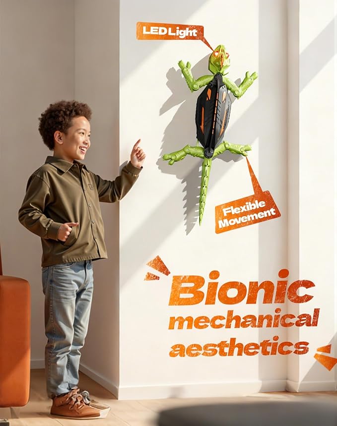 Lizard Toy,2025 New Lizard - Play Pack,Floor & Wall Driving Dual Mode,Wall Crawling Gecko Remote Control Electric LizardToy with LED Glowing Eyes,Wall Climbing RC Gecko Toy for Kids (A1)