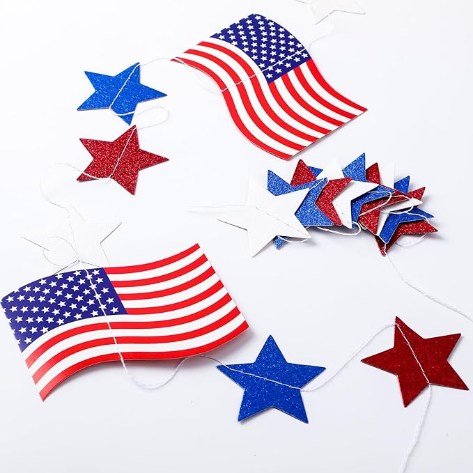MARFOREVER 4th of July Decorations, 41Ft 5 Pcs Red White and Blue Decorations Pre-Strung Patriotic Star Garland Banner for American Independence Labor Veterans Memorial Day Party Decorations Supplies