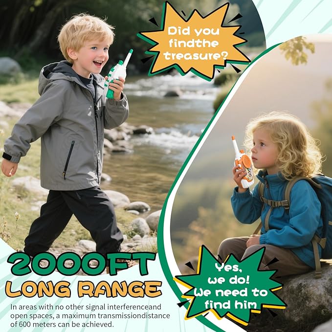 COUOMOXA Walkie Talkies Electronic for Kids: 2 Pack 2000FT Long Range Coverage - Outdoor Toys for Kids Age 3-12 Camping Hiking Backyard Trips - Birthday Gift for Boys Girls