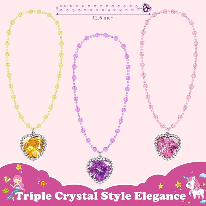 Kids Play Jewelry Sets, Princess Toys for Girls 4-6, 29 Pcs Little Girl Costume Jewelry, Unicorn Necklaces, Bracelets, Rings, Earrings, Dress Up Birthday Easter Gifts for Kids Pretend Play Party Favor