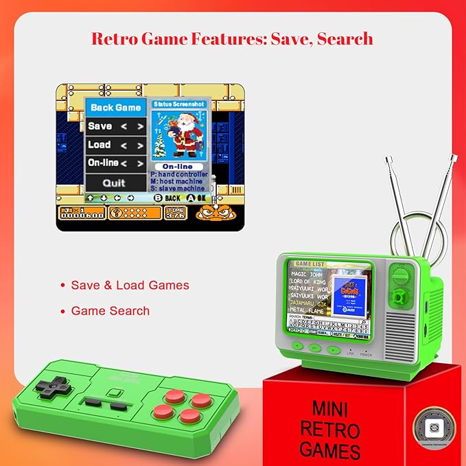 Retro Game Console - JALECO Games + 168 Classic Games, 2.4G Wireless 2-Player, 3.0 Inch IPS Screen, TF Card Expansion, for Kids