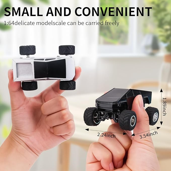 Mini Rc Truck, 1:64 Scale Monster Truck Remote Control Car with Lights, 2.4Ghz & APP Remote Control, Rechargeable Alloy Shell Mini RC Cars with Lights, Speed/Steering Adjustable (Silver)