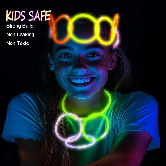 300 Ultra Glow sticks bulk party pack，8" Neon Glowsticks Easter Party Favors，Glow sticks for kids，Halloween Glow in the Dark Party Supplies Pack、With Bracelets and Necklaces