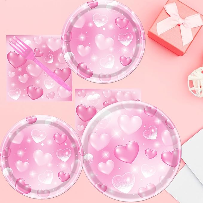 Rakuto 96PCS 2000s Party Decorations - Y2k Heart Disposable Paper Plates and Napkins Tableware Set Party Decoration Y2k 90s Forks Decor for Birthday Wedding Party Supplies, Serve 24