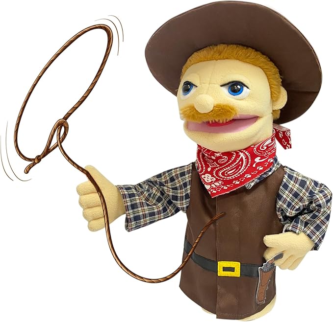 16"Puppets Entriloquist Puppe t,Hand P uppets for Kids Plush Cowboy Pupp ets for Adults with Removable Mouth P uppet for Kids Ages 4-8，Hand Pu ppet for Adults with Scalable Puppet Control Rod