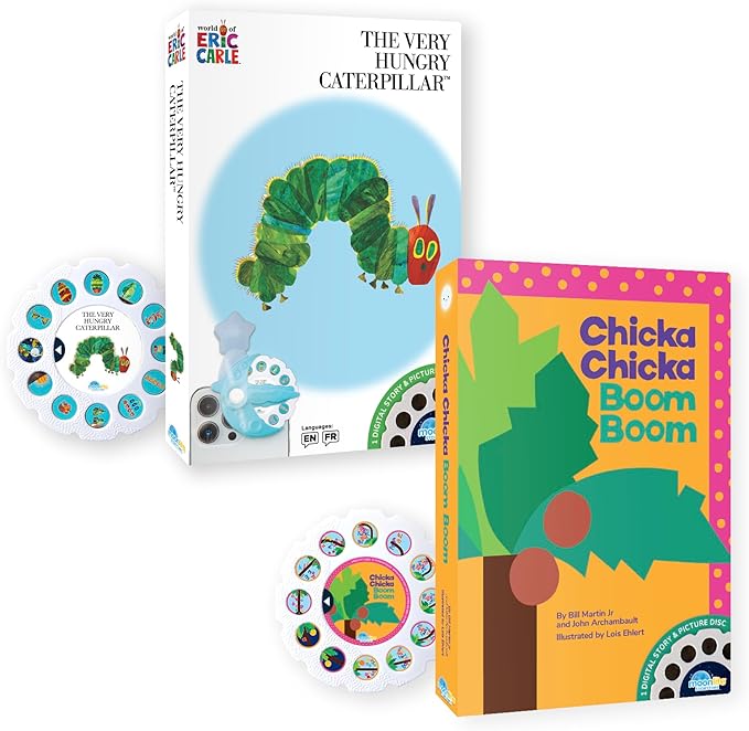 Moonlite Storytime 2-Story Bundle, Requires Moonlite Projector (Sold Separately), Chicka Chicka Boom Boom & The Very Hungry Caterpillar, Vibrant Storybook Art Projections with Sound Effects & Music
