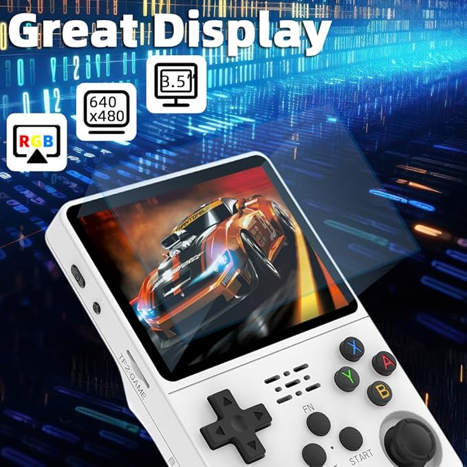 R36S Handheld Game Console 3.5-in 640*480 IPS OCA Screen 3200mAh Opensource System White