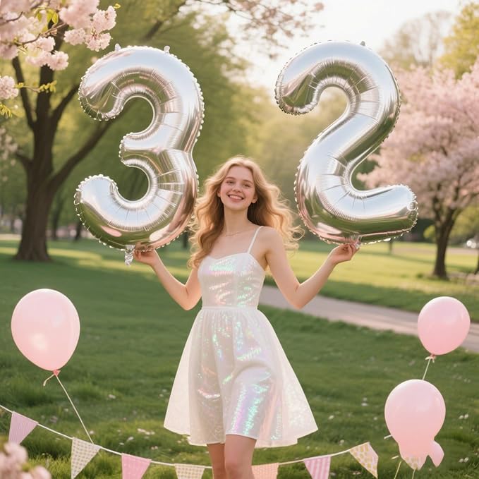 40 Inch Silver Number 2 Balloon Giant foil balloons numbers Silver 2th Birthday Balloon For Boy Girl Decorations 2 12 21st 22th Party Celebration Decorations Graduations Anniversary Baby Shower