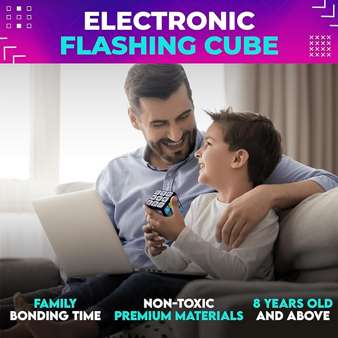 Toysery Flashing Cube Electronic Memory & Brain Game. 7-in-1 STEM and Handheld Learning. Ages 8+ Years