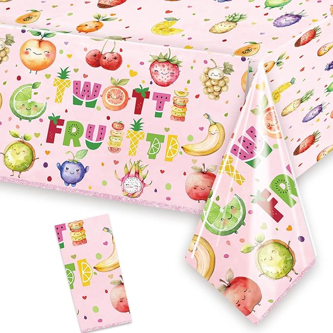 Twotti Frutti Tablecloth Summer Fruit Two Years Old Table Covers for Luau Fruit Lemon Watermelon Pineapple Strawberry Theme Girls 2nd Birthday Party Decorations Supplies