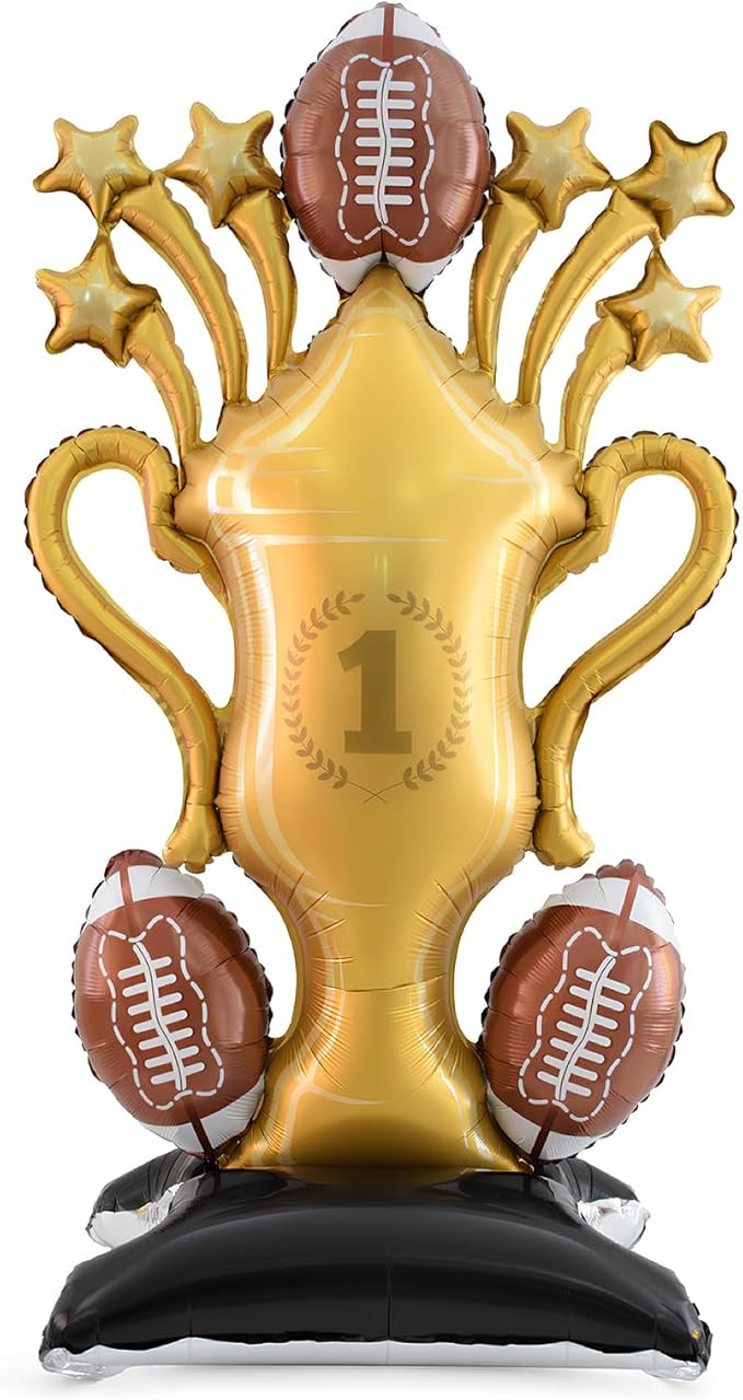 Football Party Decorations, 59 Inch Standing Football Champion Trophy Balloons for Party Supplies, Sports Theme Birthday, Game Day Celebration, Outdoor & Indoor Photo Backdrop