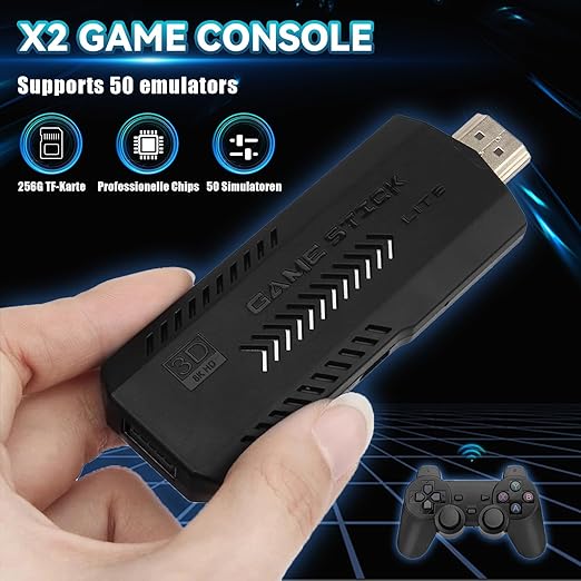 KINMRIS X2 Plus Retro Gaming Console 256G Built-in 60000 3D Games 50+ emulators 4K HD Video Game Stick Plug&Play With Two Wireless Controller