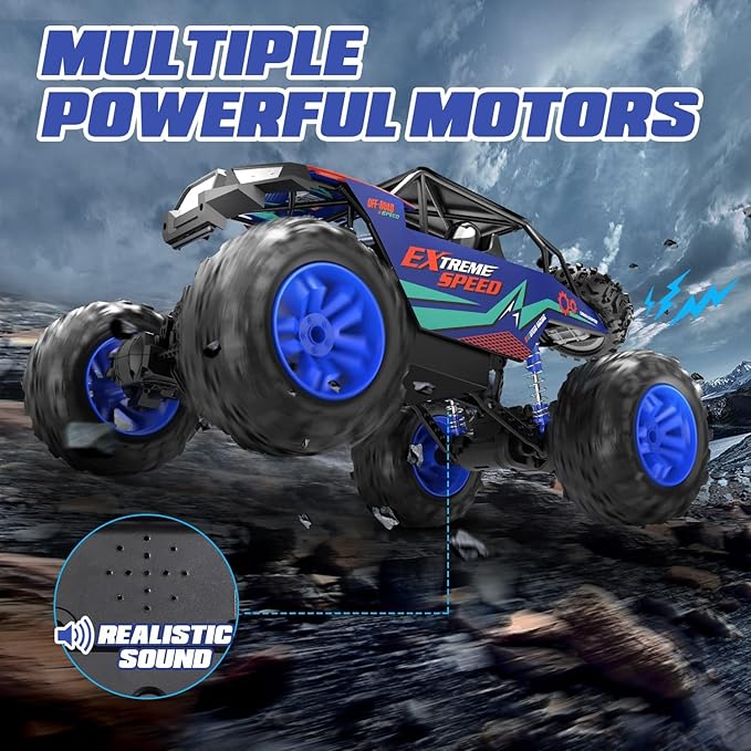 DEERC Large 1:8 Scale Upgraded Monster Truck Remote Control Car for Adults Boys, Off Road RC Cars with Realistic Sound, 2.4Ghz 4WD Rock Crawler Toy All Terrain Climbing, 2 Batteries for 80 Min Play