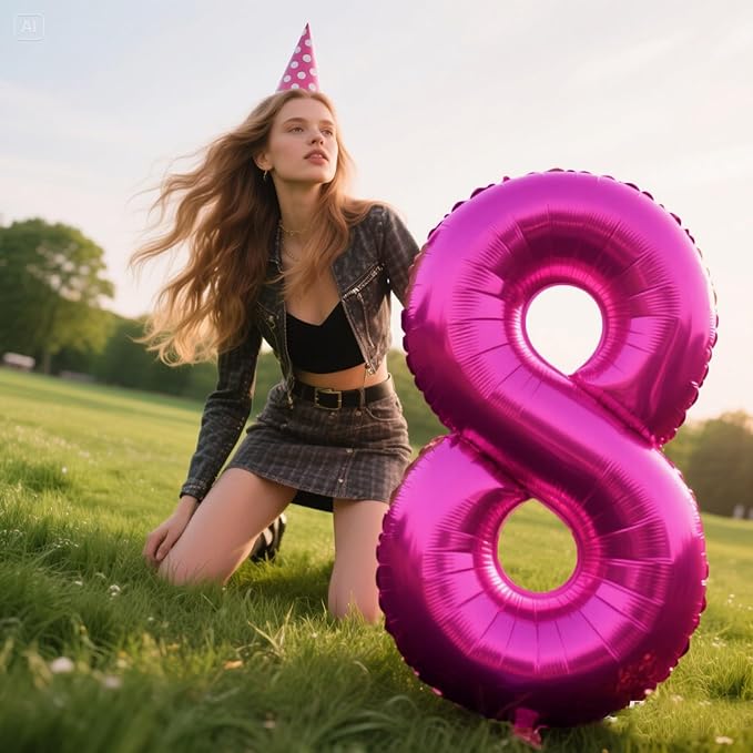 Rose Red Number 8 Balloon 40 Inch,Jumbo Giant Mylar Hot Pink Number 8,Big Large Foil Helium Number Balloons, Balloons for 18 28 80 Birthday Party Decorations Supplies Anniversary Celebration