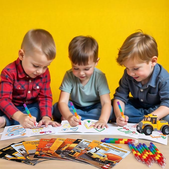 BenLouis 24 Pcs Construction Mini Coloring Books Kids Excavator Theme Party Favors Small Activity Books Bulk for Kids Construction Birthday Goodie Bags Stuffers Return Gifts Classroom Travel