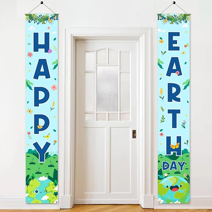 Happy Earth Day Banner Decorations - Blue Every Day is Earth Day Porch Sign Hanging Decor, April 22 Environmental Protection Party Supplies 11.8 x 70.8 Inch