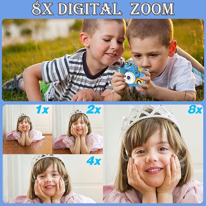 Kids Digital Camera, 1080P HD Video Camera for Toddlers with 32GB SD Card, Dinosaur Protective Case, Card Reader, Fun Selfie Toy Camera for Ages 3-12, Christmas/Birthday Gift for Boys & Girls (Blue1)