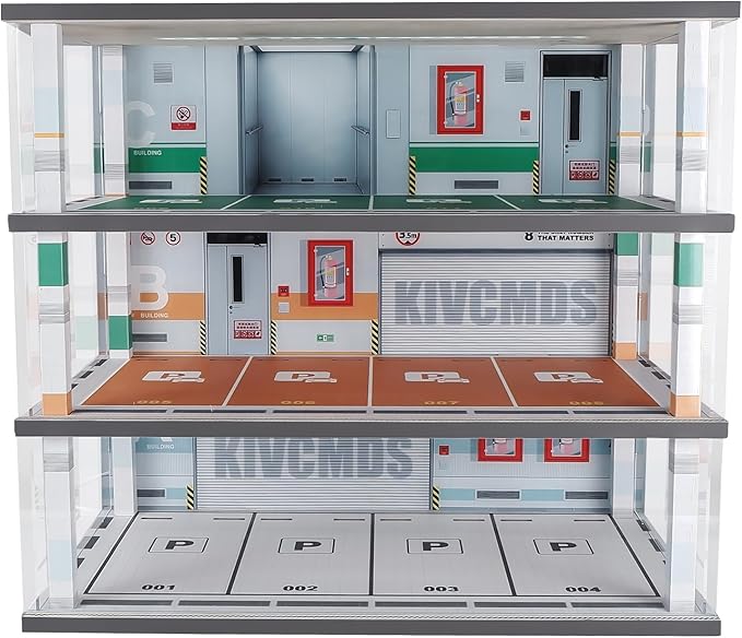 Model Car Display Case 1:24 Scale Diecast Diorama Garage with Lights for Lego Alloy Car Collectibles Wood Storage Shelf,3 Tiers of 12 Parking Spaces