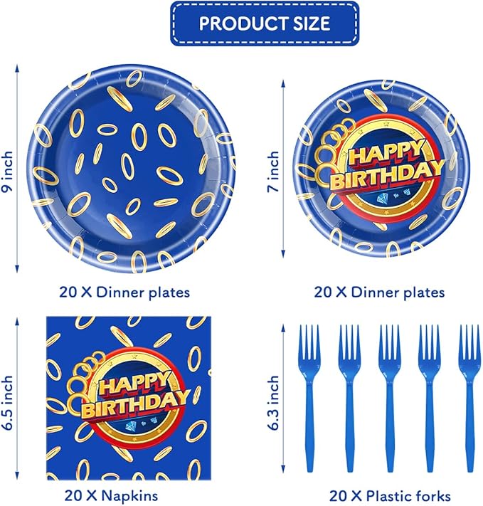 Blue Gold Ring Birthday Plates & Napkins Party Supplies, Blue-gold ring pattern Disposable Happy Birthday Party Tableware Set