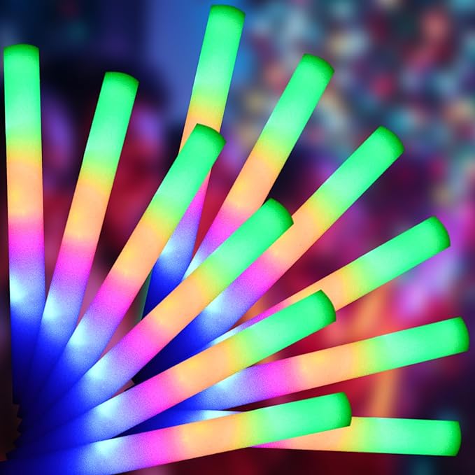 12 Pcs LED Foam Glow Sticks Bulk,Glow in The Dark Party Supplies，Foam Light Up Sticks 3 Modes of Color Flashing for Birthday,Wedding,Raves,Carnival,Christmas,Concert,Halloween,New Year