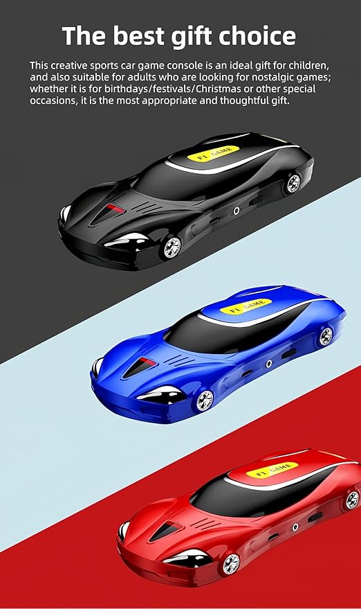 3.0" Sports car Shape Handheld Game Console Built-in 250 Action/Fighting/Sports/Racing/Puzzle Retro Video Games Kid's Portable Electronic Puzzle Toy Children's Birthday (Blue)