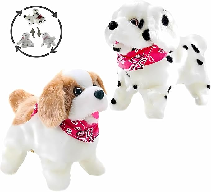 Haktoys 2-Pack Flip Over Puppy Battery Operated Somersaulting, Walking, Sitting, Barking Plush Cute Little Toy Dog Great Gift for Animal and Pet Loving Toddlers and Kids
