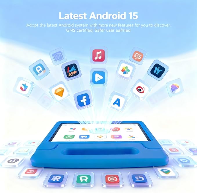 Kids Tablet 11 inch Android 15 20GB + 128GB Octa-Core 8000mAh Todder Tablet with Drop-Proof Case, Parental Control, WiFi 6 and Bluetooth, Blue