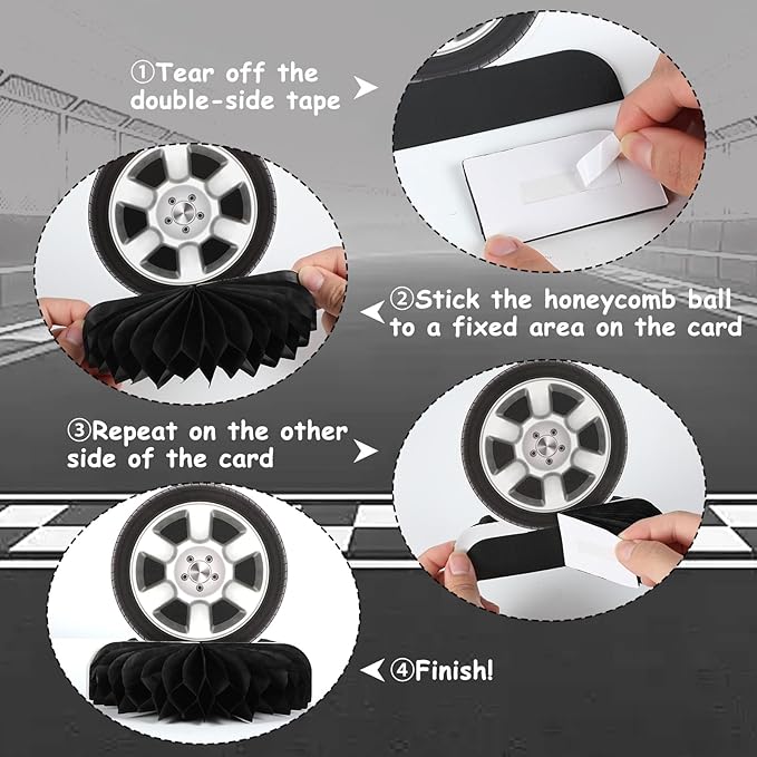 12Pcs Race Car Centerpieces for Tables, Racing Car Birthday Party Decorations Wheel Tire Centerpieces Decor, Double-Sided Tire Decorations for Car Themed Birthday Party Supplies