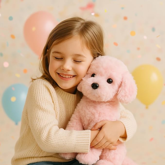 Pink Puppy Dog Stuffed Animals Plush Toys, Pink Toy Poodle Bichon Frise Maltese Stuffed Dog Plush, for Girls, Kids, Babies, Birthday, Easter, Christmas -12.6 inches