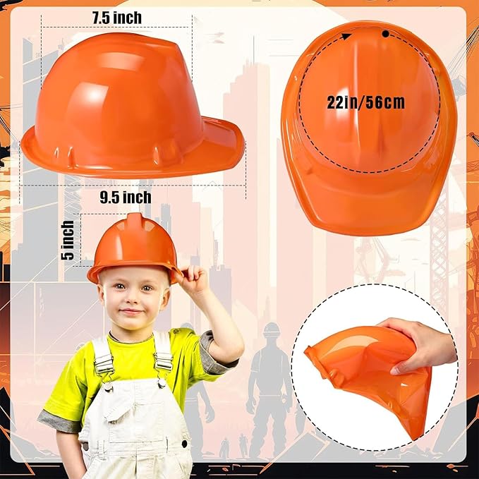 Sumind 48 Packs Construction Party Hats Kids Plastic Worker Helmet Bulk Toy for 3-8 Years Children Dress up Party Supplies(Orange)