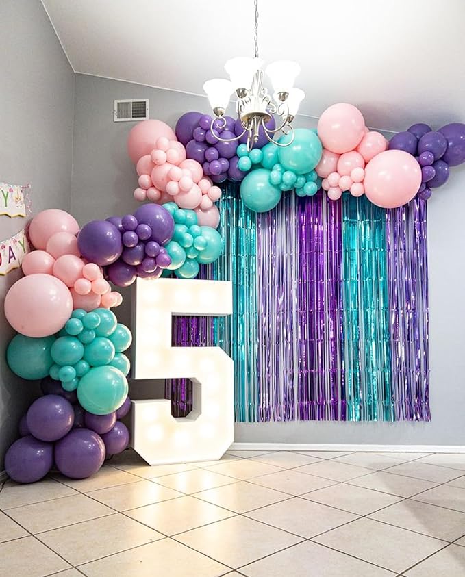 Pink Purple Blue Balloons, 12 Inch Color Pink Teal Purple Balloons Confetti Latex Balloons for Mermaid Themed Gaby Doll house Party Birthday Decorations