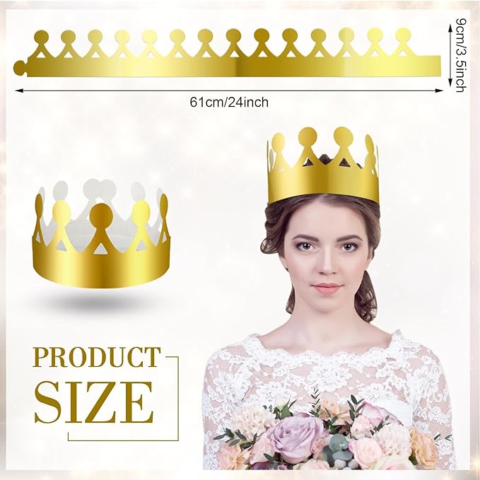 Crtiin 200 Pcs Gold Paper Crowns Bulk King Crown Princess Hats for Birthday Celebration Party Supplies