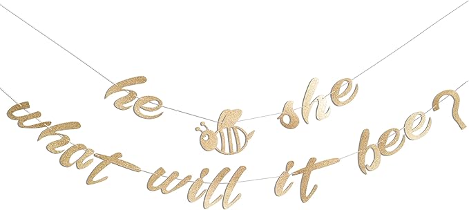 He Or She What Will Baby Bee Banner - Bumble Bee Themed Baby Shower Decorations,Honey Gold Glitter Gender Neutral Garland Party Supplies