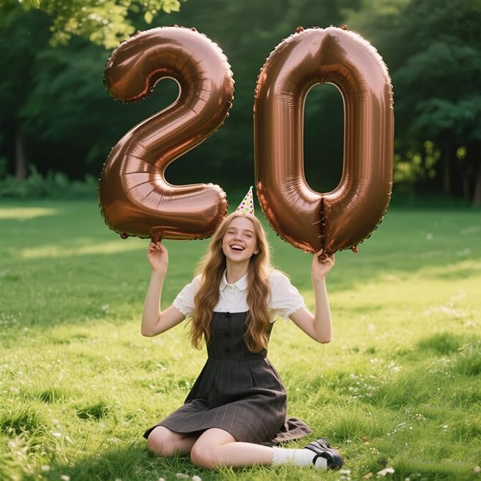 40 Inch Dark Brown Balloon Number 20,Chocolate Jumbo Mylar Foil Helium Balloon for 20th Digital Balloons for Birthday Party,Wedding Anniversary Party Decorations