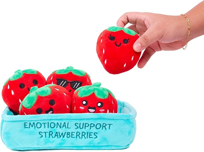 Emotional Support Strawberries by Relatable, Easter Plush Stuffed Animals and Toys, Cute Easter Basket Stuffer, Non Candy Easter Gift for Teens and Girls, Includes 5 Plushies with Carrying Basket