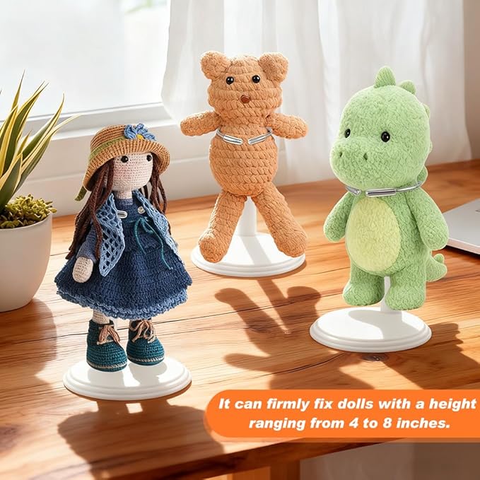 6-Pack Doll Display Stands for 4-8 inch Dolls, Adjustable Flexible Holder with Rubber Grips for 6.8" Action Figures & Collectibles