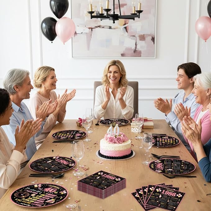 96Pcs 40th Birthday Decorations Women Tableware Set Rose Gold Back in 1986 Paper Plates Napkins Forks Cheers to 40 Years Disposable Tableware Decor for 40th Bday Theme Party Favor Serve 24 Guests