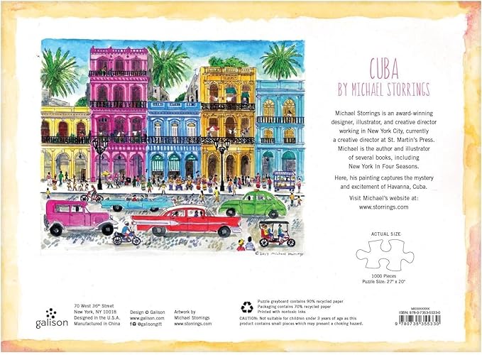 Galison Michael Storrings 1000 Piece Cuba Jigsaw Puzzle for Adults and Families, Illustrated Art Puzzle with Cuban Art Deco Scene