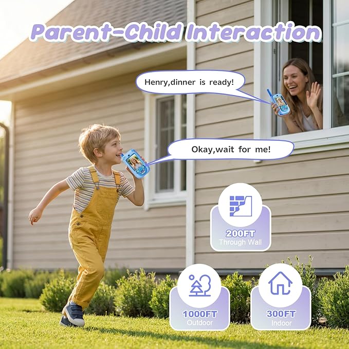 Video Walkie Talkies for Kids, Rechargeable 2 Pack Long Range Two Way Radios with 4 Voice Changer Effects, Toys for Boys Girls Ages 3-12, Outdoor Camping Birthday
