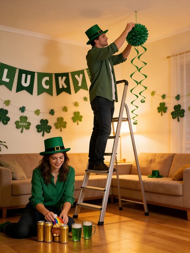 St Patricks Day Decorations Pre-Assembled Shamrock Lucky Banner Garlands Clover Hanging Swirls Irish Decor for Home Saint Patrick Party Supplies