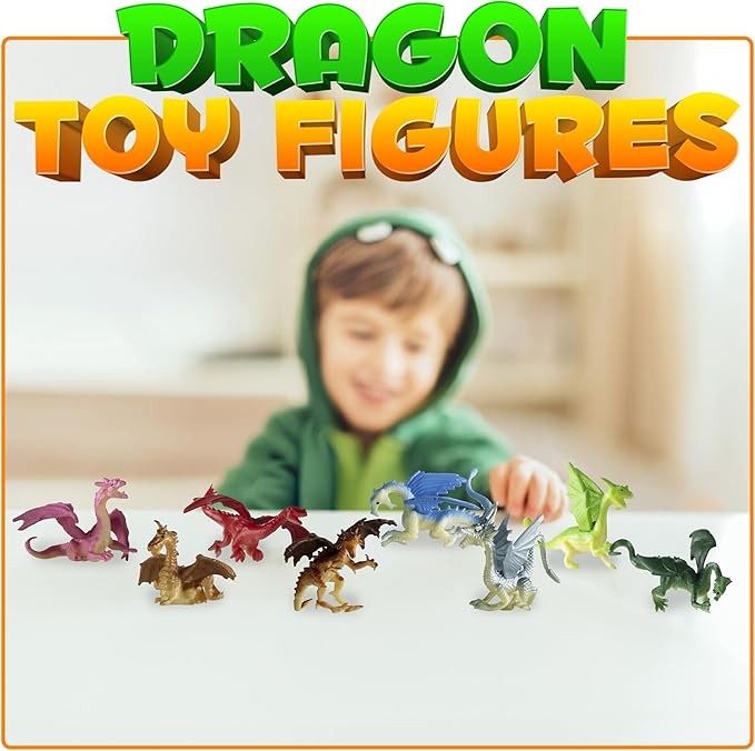 Bedwina Mini Dragon Toy Figures - (Bulk Pack 144) 2 Inch Plastic Rubbery Dragon Figurines in Assorted Colors and Styles - Kids Toys for Birthday Party Favors, Decorations, Cupcake Toppers and Piñatas