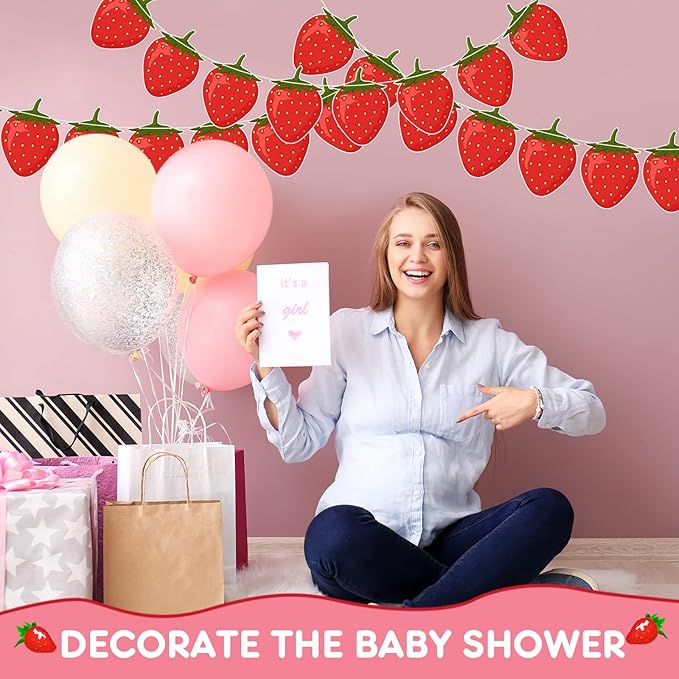 Lewtemi 4 Packs Strawberry Garland Decoration, Strawberry Party Supplies for Berry First Birthday, Baby Shower, Summer Picnic, Fruit Theme Party, Hanging Banner for Wall, Table, Photo Booth(Red)