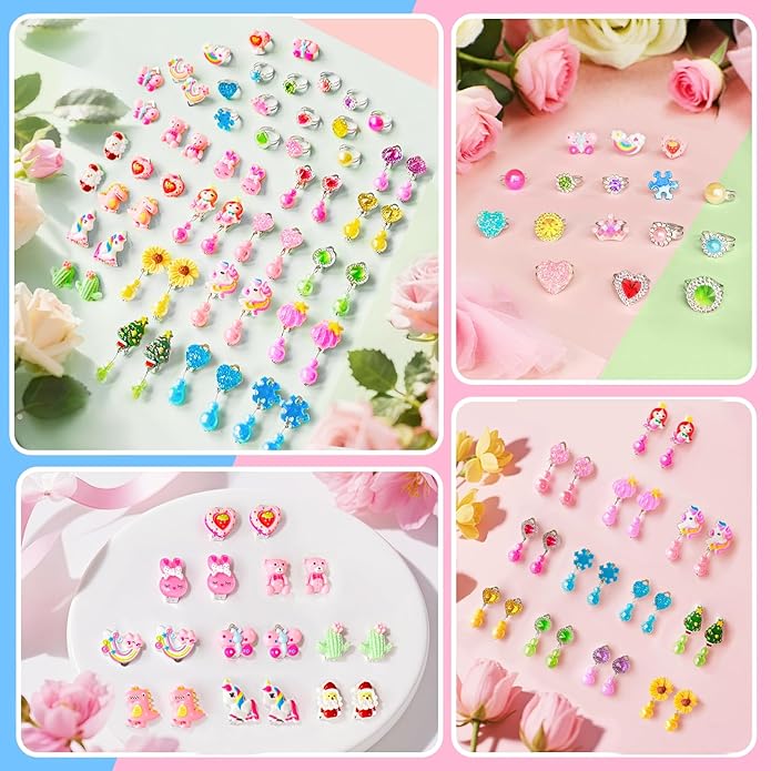 Kids Play Jewelry Sets, Princess Toys for Girls 4-6, 29 Pcs Little Girl Costume Jewelry, Unicorn Necklaces, Bracelets, Rings, Earrings, Dress Up Birthday Easter Gifts for Kids Pretend Play Party Favor