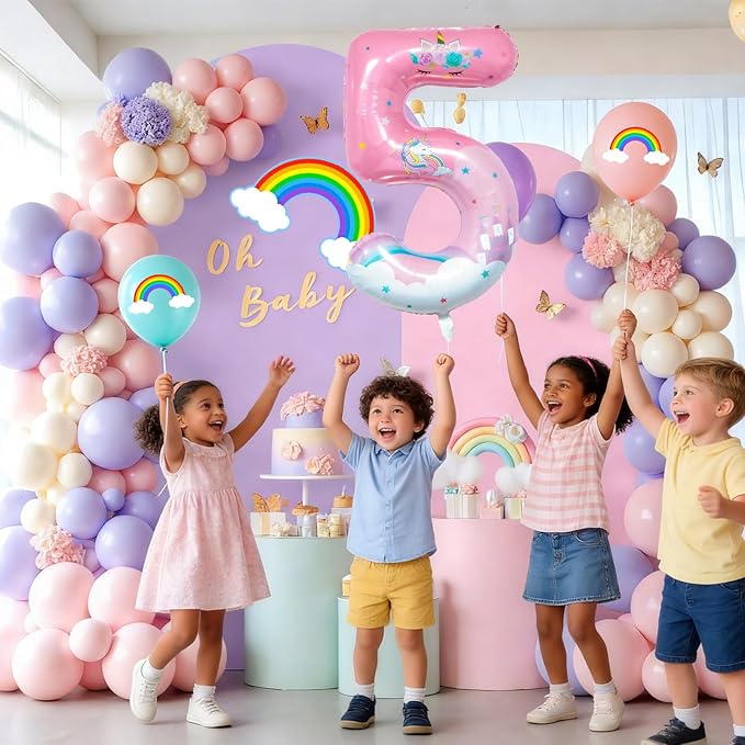 Unicorn Birthday Decorations, 40inch Unicorn Number 5 Balloons for Rainbow Unicorn Party Supplies (5)