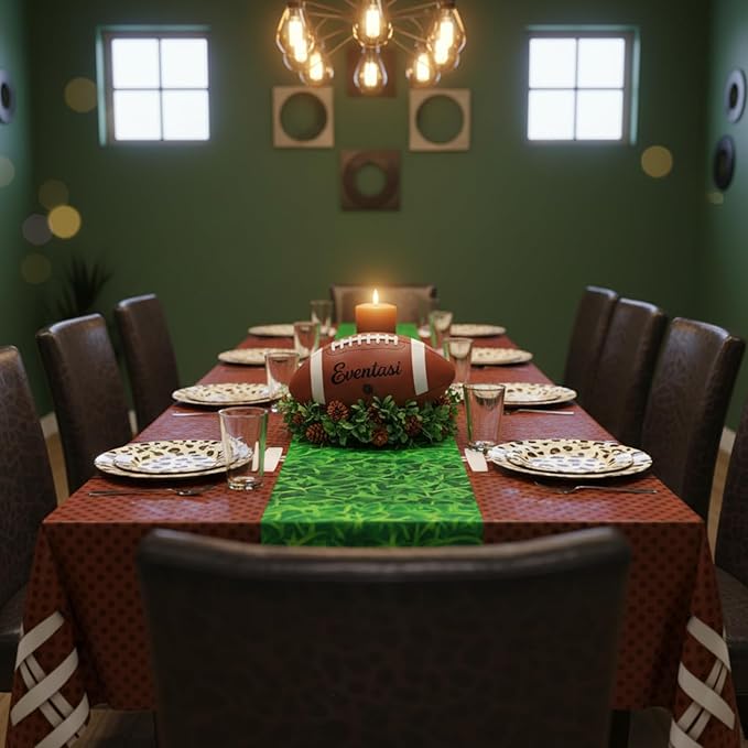 Oudain 6 Pcs Football Party Tablecloth 108 x 54 Inches Rectangle Rugby Table Cloth Disposable Plastic Sport Themed Table Covers for Football Rugby Day Birthday Party Supplies Favors (Chestnut)