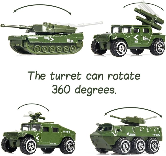 18 Pack Die-cast Military Vehicles Sets,6 Pack Assorted Alloy Metal Models Car Toys and 12 Pack Soldier Army Men, Mini Army Toy Tank,Panzer,Anti-Air Vehicle,Helicopter Playset for Kids Boys