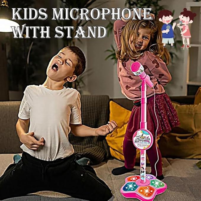 Stand Up Microphone, Kids Microphone with Stand, Multi-Functional Microphones Toy with AdjustableStand, Compatible with Mobile Phones, Kid Microphones for Singing, Musical Toy for Fun Sound Effects