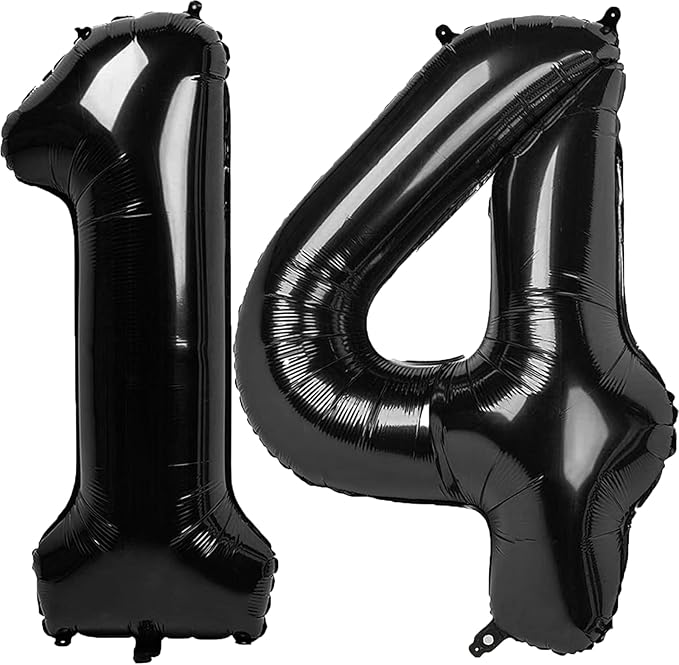 40 Inch Black Number 14 Digital Balloon,Jumbo Mylar Foil Helium Balloon for 14 Balloons for Birthday Party,Wedding Anniversary Party Decorations