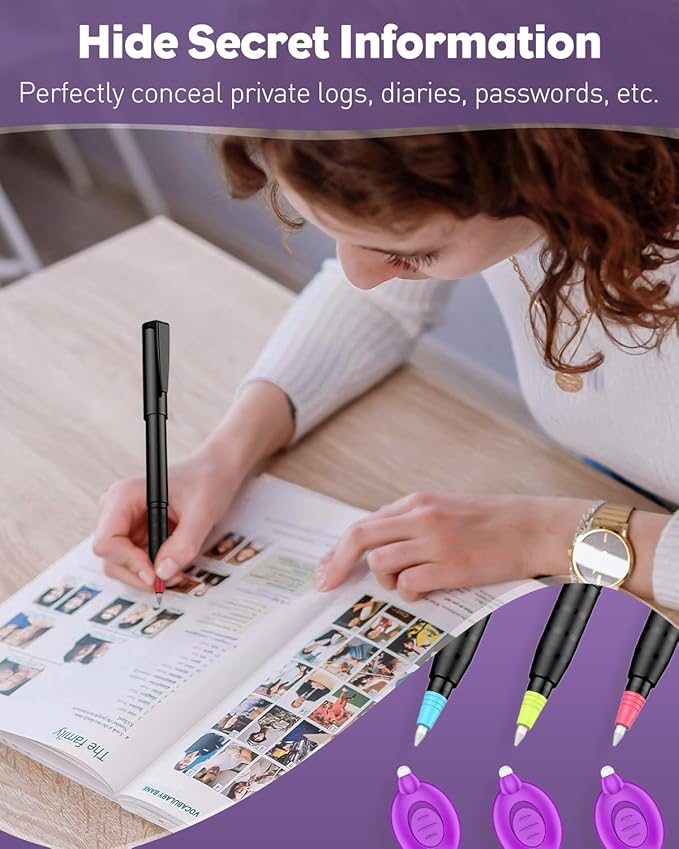 Uniclife 6 Pcs Invisible Ink Pen with 6 Pcs UV LED Keychain Flashlight, Spy Pen, Disappearing Ink Magic Pen for Secret Notes, Magic Spy Marker with Purple Light for Christmas Halloween Holiday Present